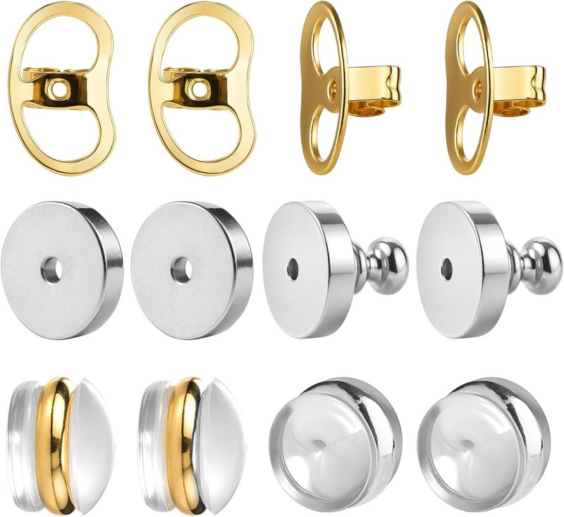 Goffing Earring Backs for Droopy Ears Heavy Earrings - Replacements Locking Ear Supports | 6 Pairs Secure Stud Clutches for Sensitive Skin(Flat 1) - Image 1